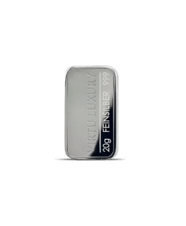 Barren aus reinem 24K Silber mit einem Gewicht von 20 Gramm, erhältlich bei VIRTU LUXURY