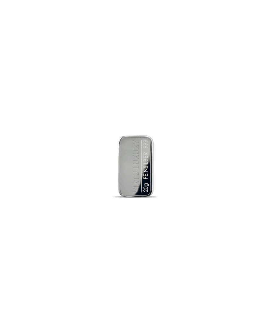 Lingot d'argent pur 24K d'un poids de 20 Grammes disponible chez VIRTU LUXURY