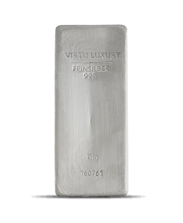 Barren aus reinem 24K-Silber mit einem Gewicht von 15KG, erhältlich bei VIRTU LUXURY