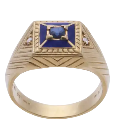Siegelring POLSTERN des Hauses FABERGE aus 18K Gelbgold mit Saphir und Brillanten bei VIRTU LUXURY
