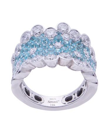 Ring LP2269 der Schmuckmanufaktur Simon G. mit Diamanten und Paraiba-Turmalinen. VIRTU LUXURY.