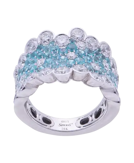 Ring LP2269 der Schmuckmanufaktur Simon G. mit Diamanten und Paraiba-Turmalinen. VIRTU LUXURY.