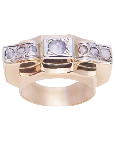 TANK ART DÉCO 2 Ring aus Gelb- und Weißgold 18 Karat. Erhältlich bei VIRTU LUXURY.