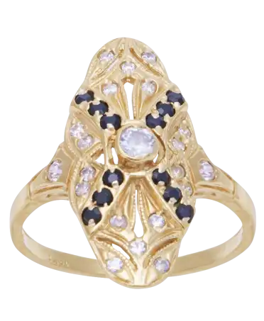 Klassischer Ring aus Gold mit schwarzen und weißen Diamanten. Erhältlich bei VIRTU LUXURY.