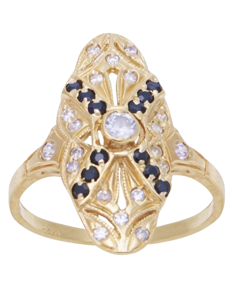 Klassischer Ring aus Gold mit schwarzen und weißen Diamanten. Erhältlich bei VIRTU LUXURY.