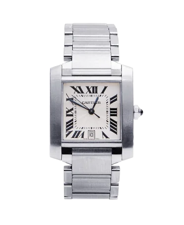 Armbanduhr TANK Française Date des Luxushauses Cartier. Erhältlich bei VIRTU LUXURY.