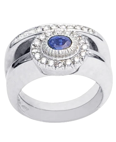 Diese MARGUERITE-ALLIANZ ist opulent mit ihren strahlenden weißen Diamanten und ihrem auffälligen Saphir