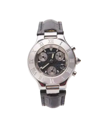 Chronoscaph 21 Uhr aus Stahl des Uhrenhauses CARTIER. Erhältlich bei VIRTU LUXURY.