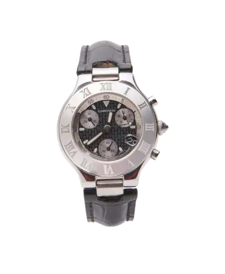 Chronoscaph 21 Uhr aus Stahl des Uhrenhauses CARTIER. Erhältlich bei VIRTU LUXURY.