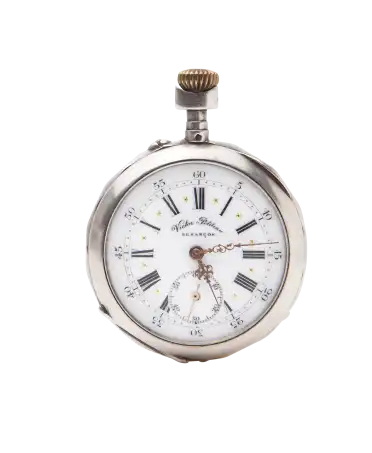 Silberne Taschenuhr der Marke VICTOR PETITEAU. Erhältlich bei VIRTU LUXURY.