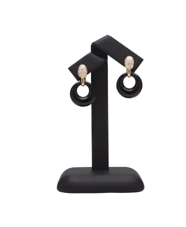 Ohrclips - 18 Karat Gelbgold - weiße Diamanten - glänzender Onyx - VIRTU LUXURY - VCA - VAN CLEEF