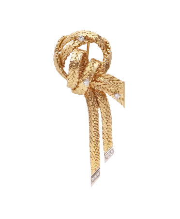 Schleifenbrosche mit 2 Gelb- und Weißgold. Erhältlich bei VIRTU LUXURY.