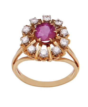 Margeriten-Saphir-Ring aus Roségold und 18 Karat Gelbgold. Erhältlich bei VIRTU LUXURY.