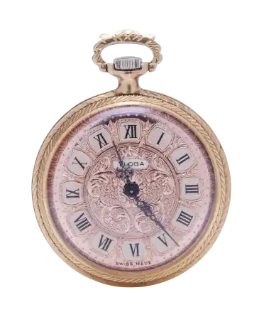 Taschenuhr der Uhrenmanufaktur Eloga aus 18-karätigem Roségold. Erhältlich bei VIRTU LUXURY.