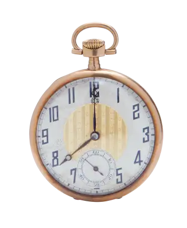 Taschenuhr aus gelbgoldplattiertem Kupfer der Marke DOLLAR. Erhältlich bei VIRTU LUXURY.