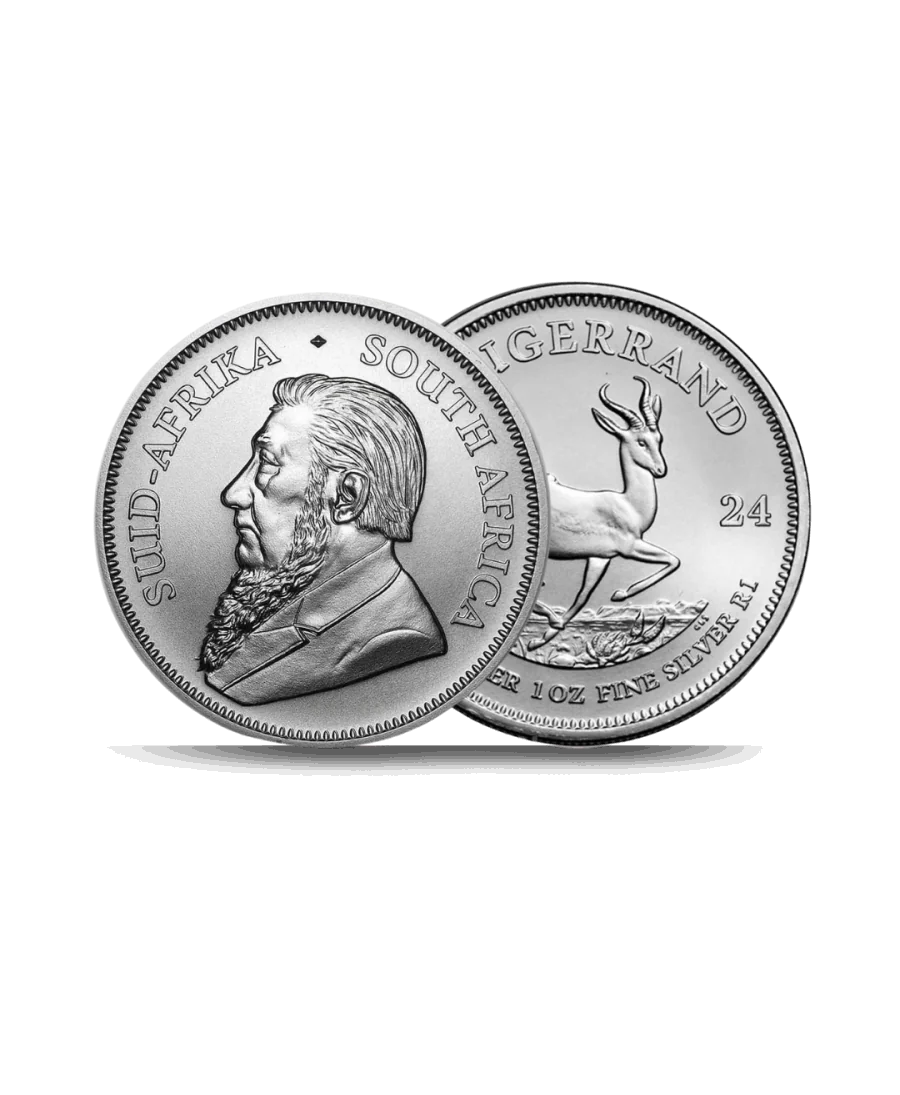 avers et revers de la pièce d'argent KRUGERRAND 1ONCE SILVER chez VIRTU LUXURY avers et revers de la pièce d'argent KRUGERRAND 1ONCE SILVER chez VIRTU LUXURY