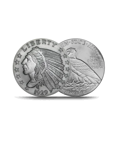 Vorder- und Rückseite der Silbermünze INDIAN HEAD erhältlich bei VIRTU LUXURY