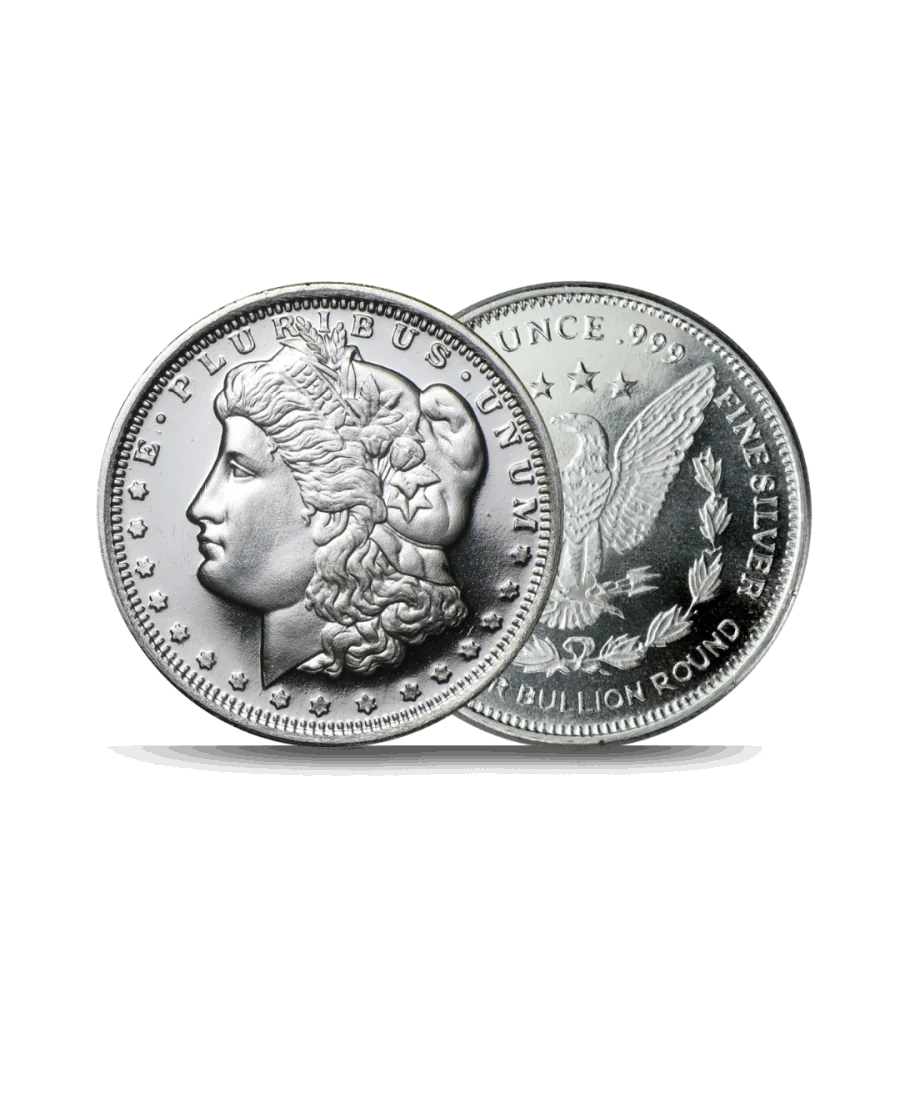 Vorder- und Rückseite Silbermünze MORGAN DOLLAR 1 OZ UNZE erhältlich bei VIRTU LUXURY