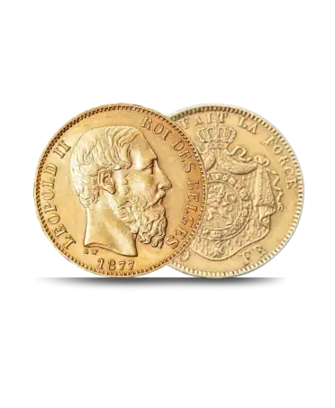 Vorder- und Rückseite der Goldmünze LATEINISCHE MÜNZUNION Gold, 20 BELGISCHE FRANKEN GOLD erhältlich bei VIRTU LUXURY
