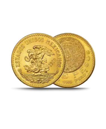 Vorder- und Rückseite Mexikanische 20 Pesos Goldmünze erhältlich bei VIRTU LUXURY
