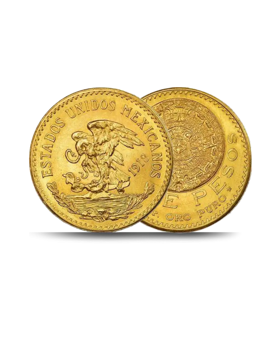 Vorder- und Rückseite Mexikanische 20 Pesos Goldmünze erhältlich bei VIRTU LUXURY