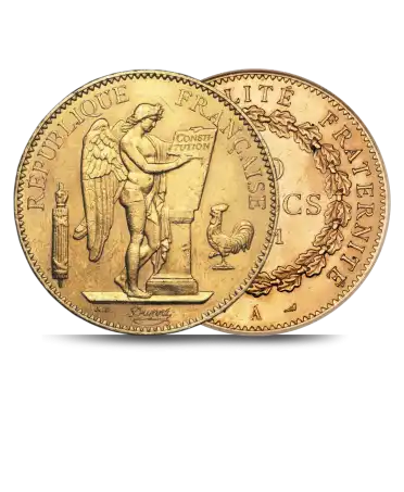 Vorder- und Rückseite der 100-Francs-Goldmünze erhältlich bei VIRTU LUXURY