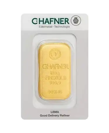 avant du lingot coulé de 100 Grammes coulé de C. HAFNER d'or pur 24K en vente disponible chez VIRTU LUXURY