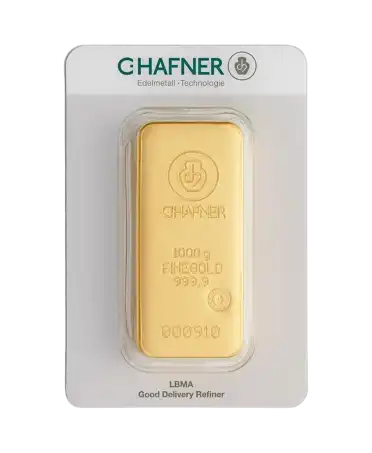 avant du lingot coulé de 1 Kilo grammes de C. HAFNER d'or pur 24K recyclé en vente disponible chez VIRTU LUXURY