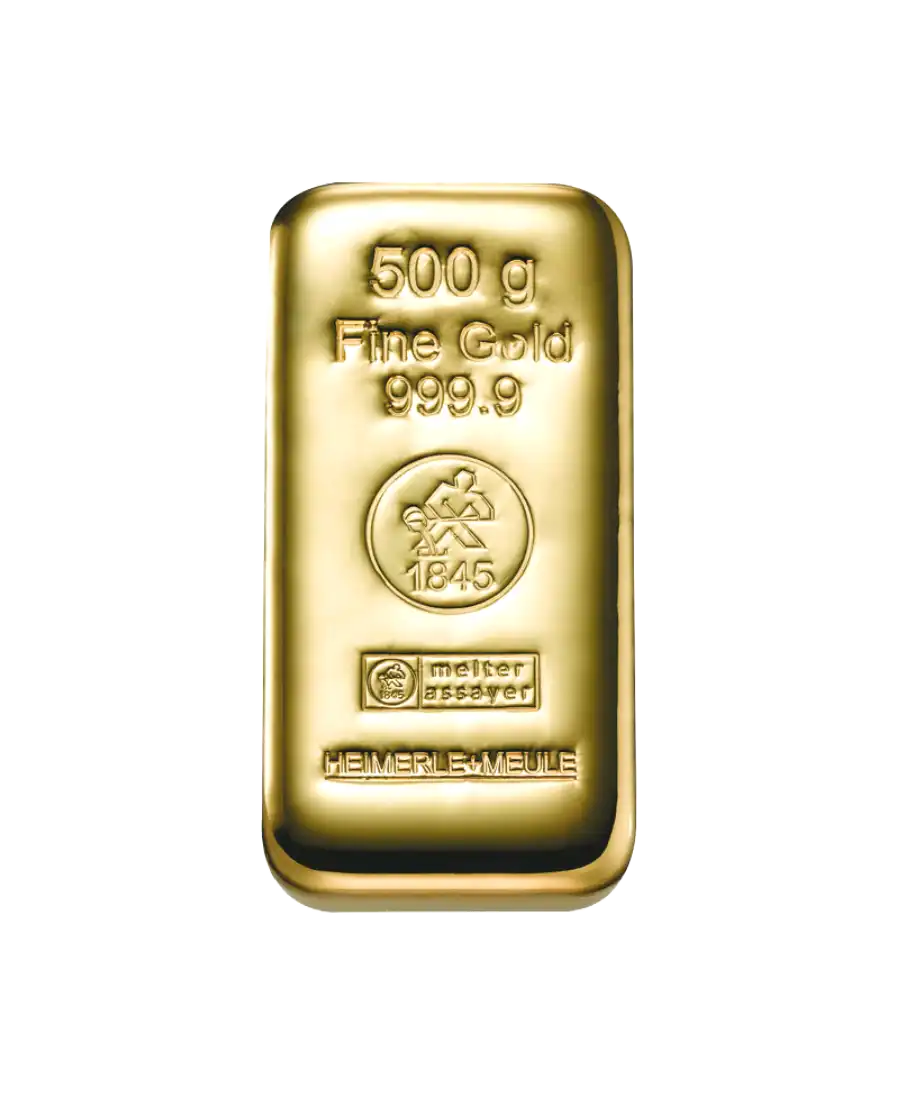 500 Gramm HEIMERLE UND MEULE Gussbarren aus recyceltem 24K Feingold bei VIRTU LUXURY