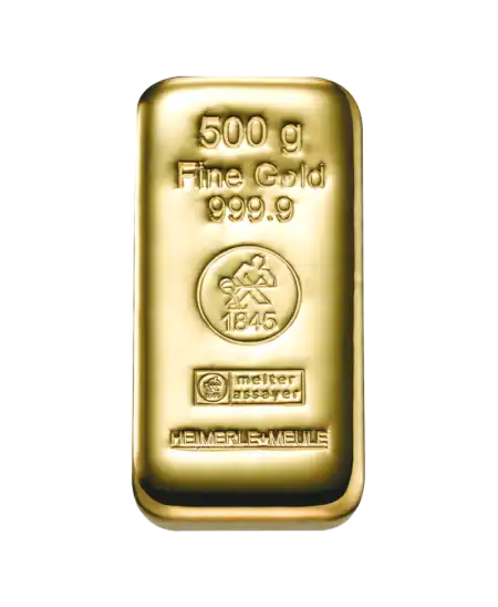 500 Gramm HEIMERLE UND MEULE Gussbarren aus recyceltem 24K Feingold bei VIRTU LUXURY